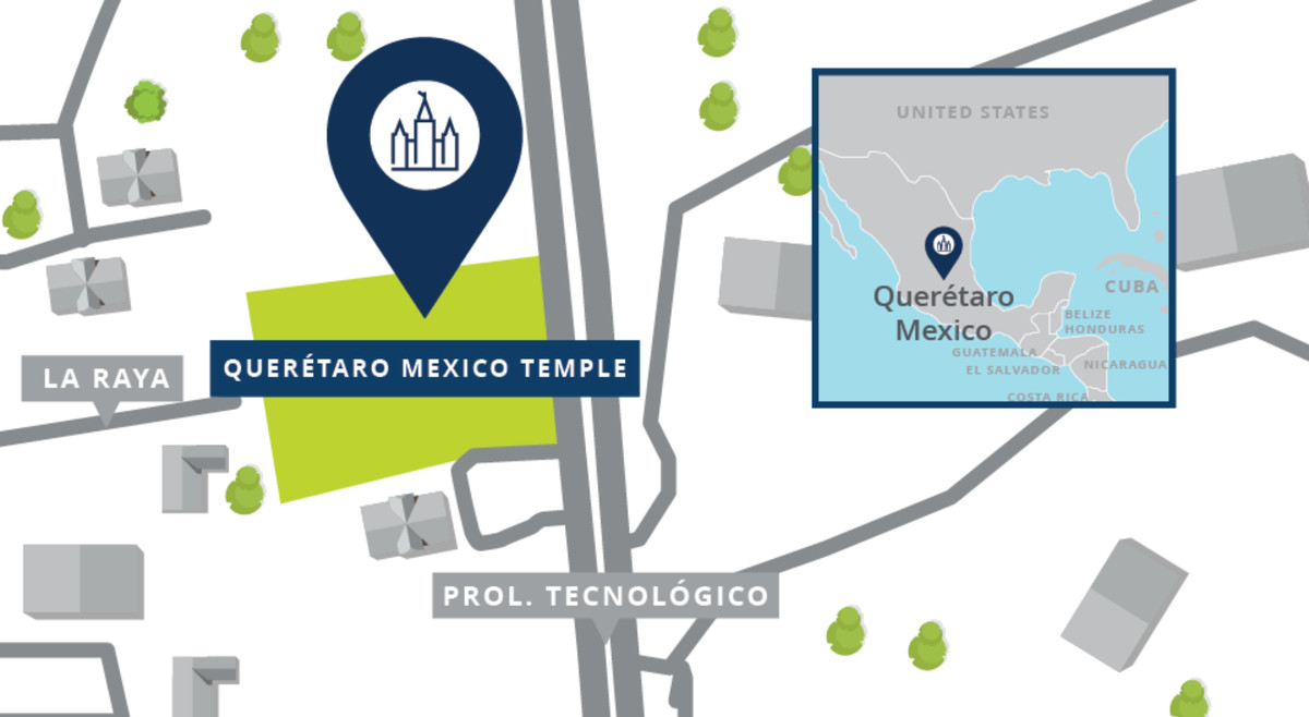Une carte montrant l'emplacement du temple de Querétaro au Mexique.
