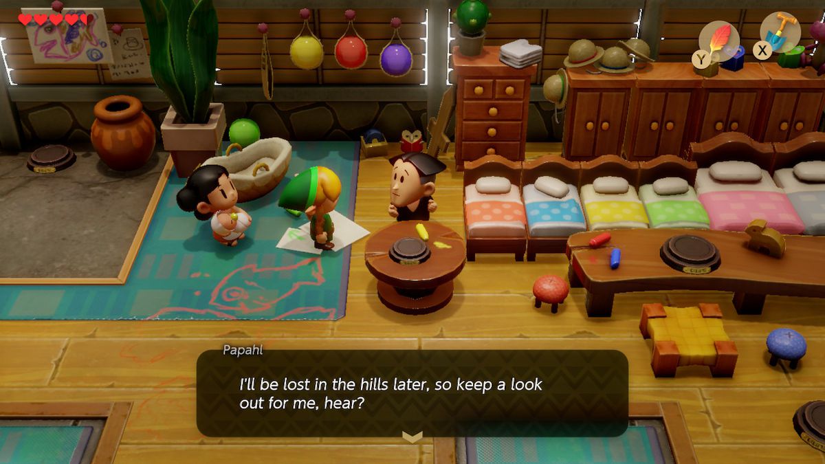 Lijnk talks to Papahl in his house in The Legend of Zelda: Link’s Awakening remake