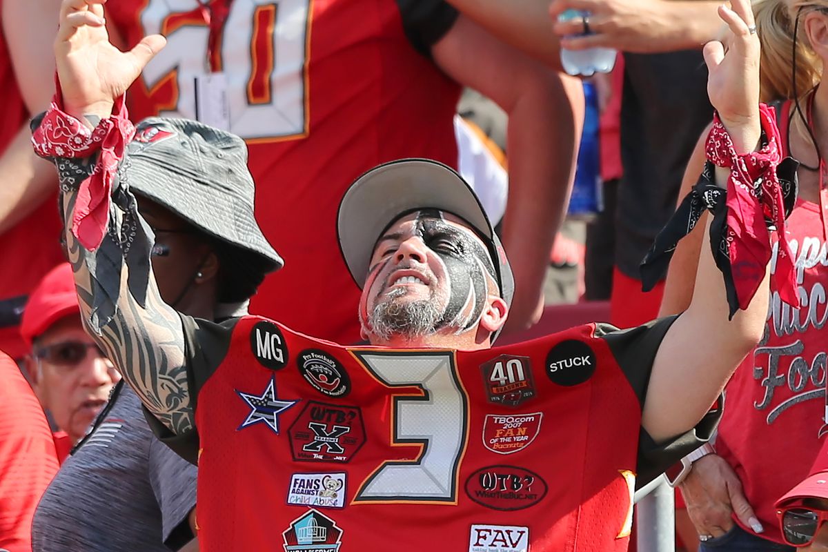 A Tampa Bay Buccaneers fan shows their support during their Week 1 game against the San Francisco 49ers.