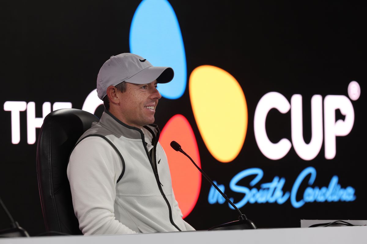 Rory McIlroy of Northern Ireland talks at a press conference prior to the start of the CJ Cup at Congaree Golf Club on October 19, 2022 in Ridgeland, South Carolina.