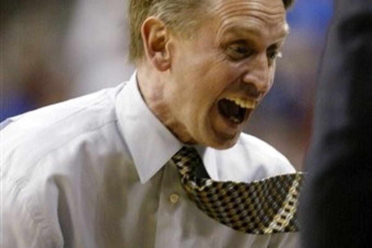 Former Wyoming coach Steve McClain reacts during the second half of a game against Air Force during the 2007 Mountain West tournament. Wyoming won 67-62.