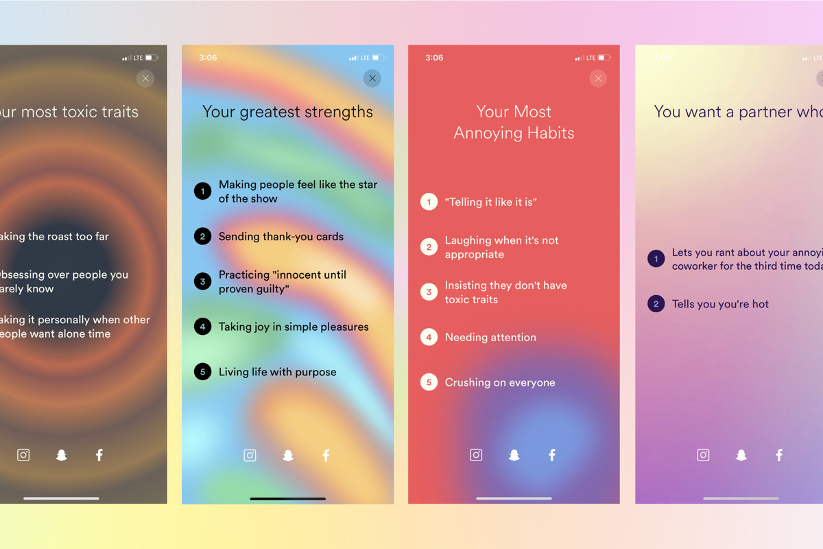 Screenshot of the Dimensional app listing personality traits.