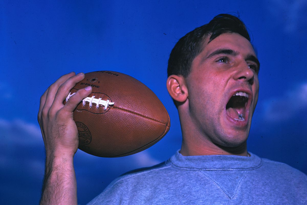Johnny Lujack Yelling with Football