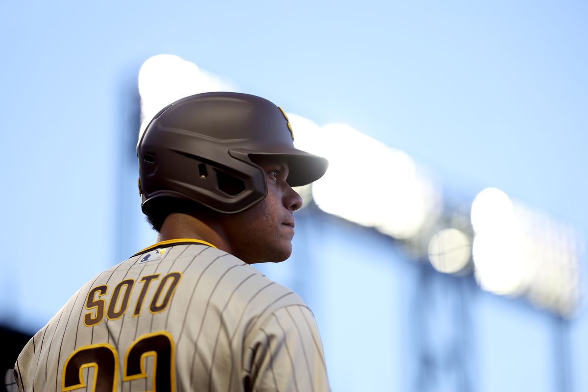 Juan Soto of the San Diego Padres waits to bat against the San Francisco Giants in the first inning at Oracle Park on September 25, 2023 in San Francisco, California.