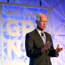 Capt. Chesley “Sully” Sullenberger gives a keynote speech during the O.C. Tanner Influence GR8NSS conference at the Cliff Lodge in Little Cottonwood Canyon on Thursday, Aug. 10, 2017. Sullenberger is celebrated for the Jan. 15, 2009, water landing of U.S. Airways Flight 1549 in the Hudson River off Manhattan after the plane was disabled by striking a flock of Canada geese immediately after takeoff.
