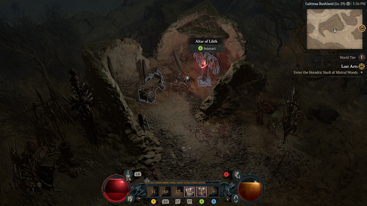 A Barbarian approaches the 25th Altar of Lilith in the Dry Steppes in Diablo 4