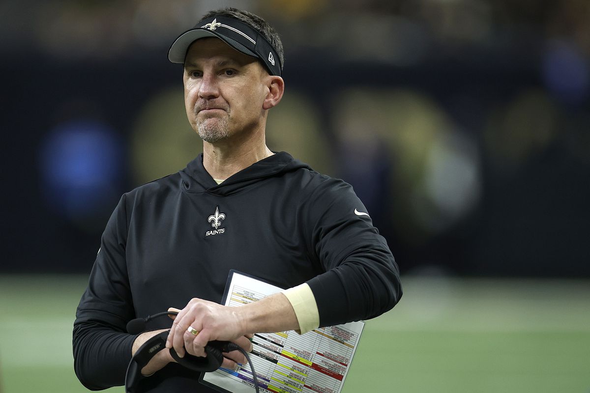 New Orleans Saints head coach Dennis Allen looks on during the first half of a game against the Atlanta Falcons at Caesars Superdome on January 07, 2024 in New Orleans, Louisiana.