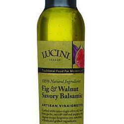 Lucini Italia Artisan Vinaigrettes. Fig & Walnut Savory Balsamic, Cherry Balsamic & Rosemary, Roasted Hazelnut & Balsamic, Tuscan Balsamic & Extra Virgin, Bold Parmesan & Garlic, and Delicate Cucumber & Shallot. $5.99 to $7.99 per 8.5-ounce bottle.