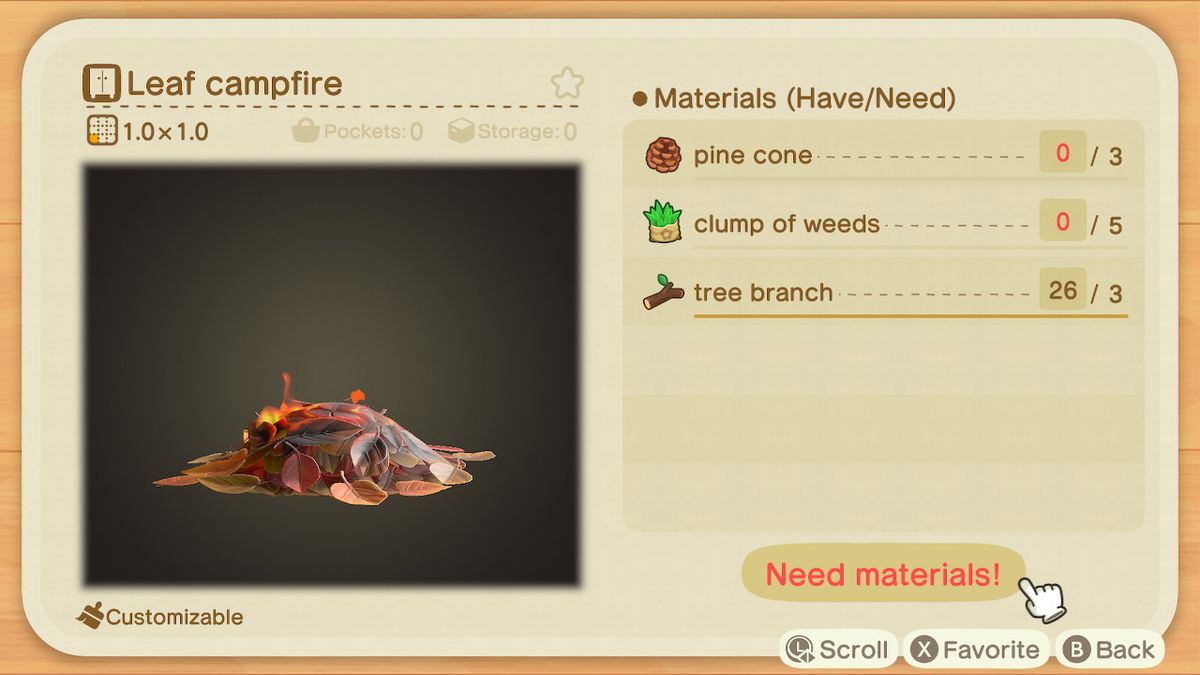 Crafting requirements for a Leaf Campfire