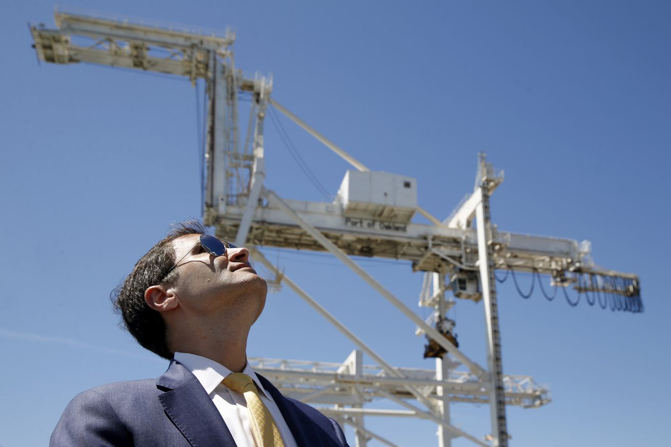 Oakland A’s President Dave Kaval leads a private tour of the Howard Terminal site in Oakland, Calif. on Tuesday, Sept. 3, 2019 where the baseball team is hoping to build its new stadium.