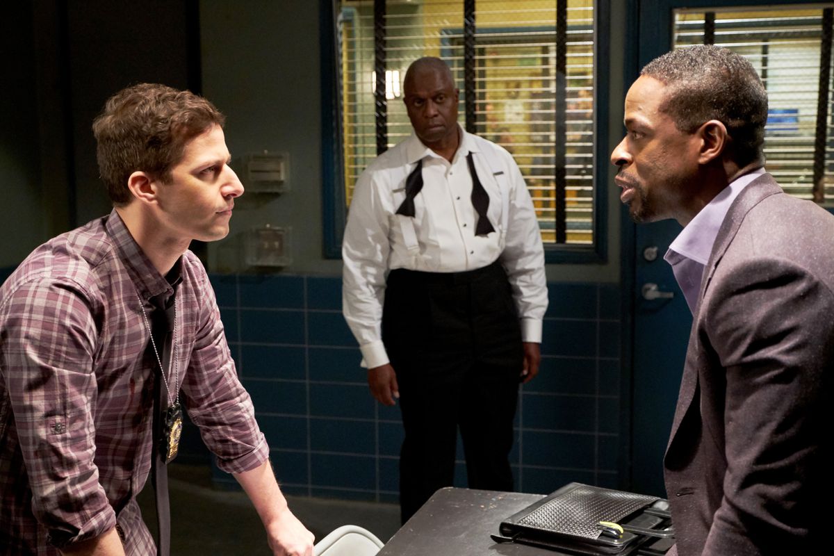Andy Samberg, Andre Braugher and guest star Sterling K. Brown in the "The Box"