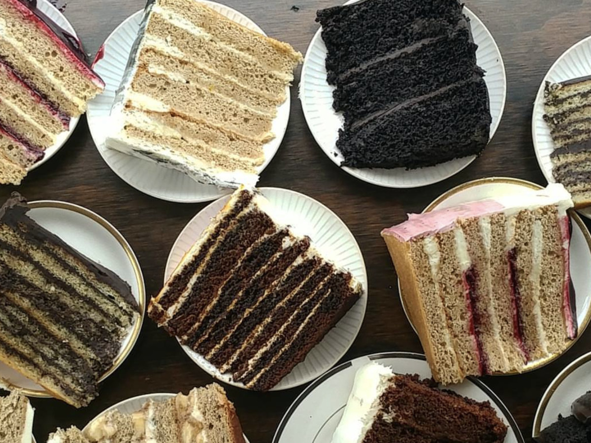 Cake slices at Deep Sea Sugar and Salt, from chocolate to fruit-filled options