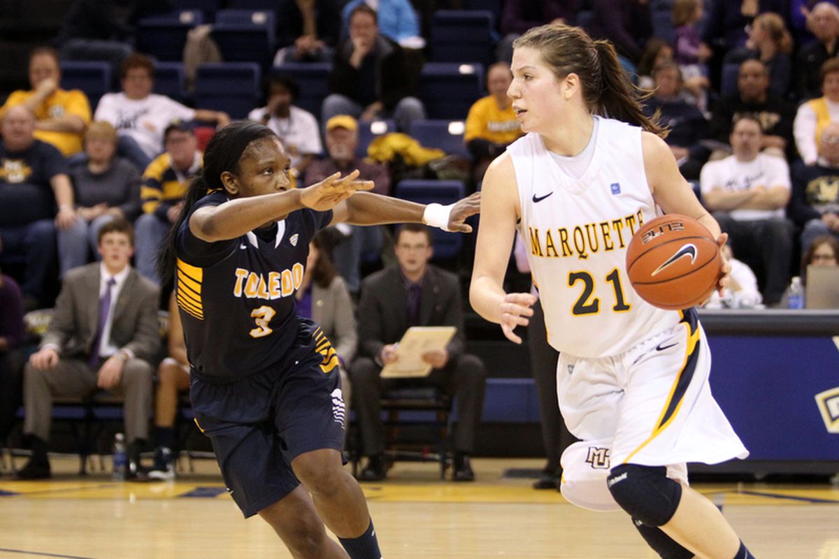 Katherine Plouffe had 20 points to lead Marquette to their 13th win of the season.