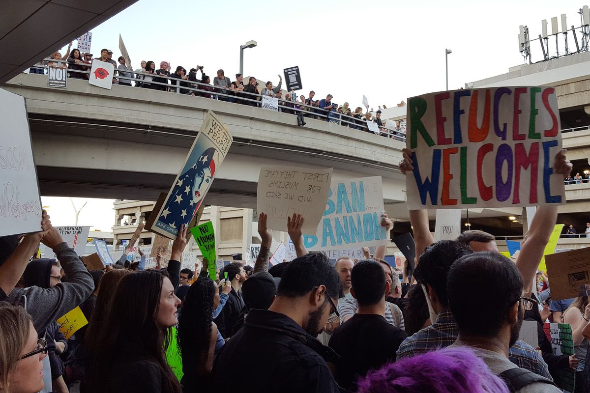Protestors gathered at LAX