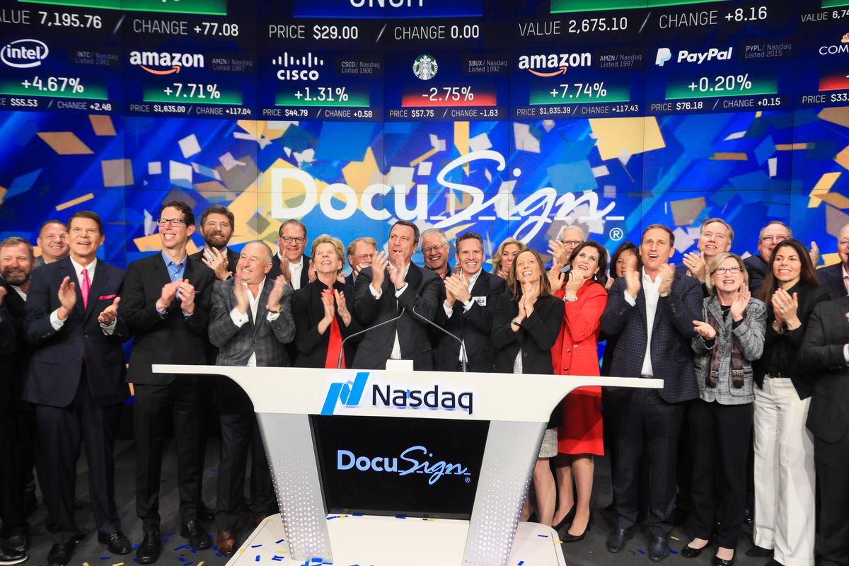 DocuSign leadership on IPO day at Nasdaq
