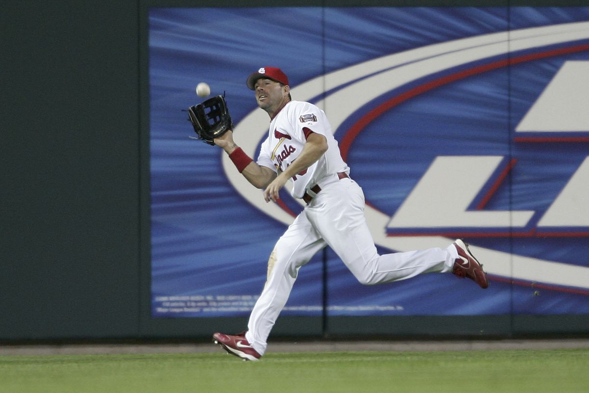 Jim Edmonds making one of his many catches while patrolling center field