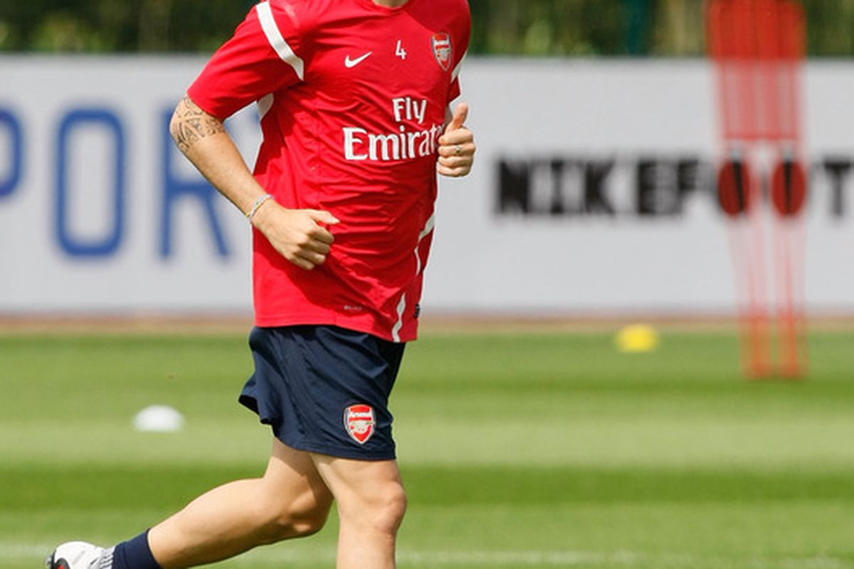 ST ALBANS, ENGLAND - AUGUST 05: Cesc Fabregas of Arsenal during a training session at London Colney on August 5, 2011 in St Albans, England. (Photo by Tom Dulat/Getty Images)