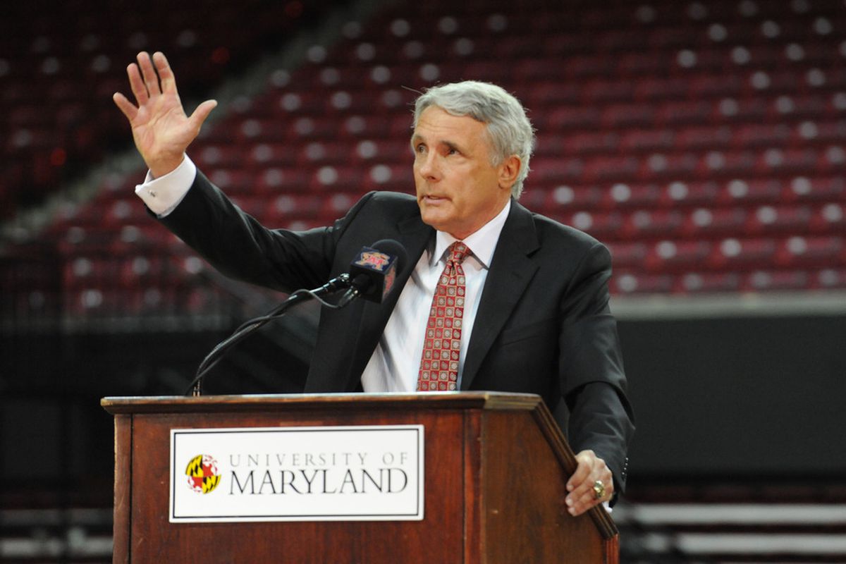 COLLEGE PARK, MD - MAY 6:  University of Maryland basketball coach Gary WIlliams speaks while announcing his retirement on May 6, 2011 at the Comcast Center in College Park, Maryland.  (Photo by Mitchell Layton/Getty Images)