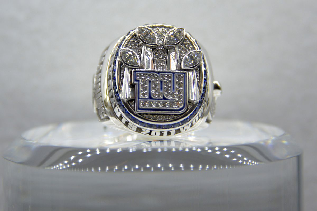 The Super Bowl XLVI ring commemorates all four Giants' Super Bowl titles