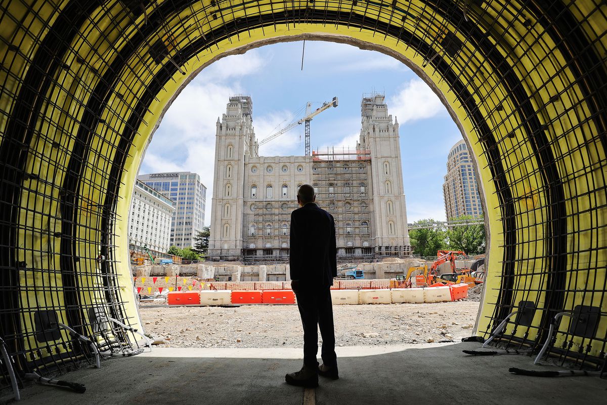 President Russell M. Nelson, president of The Church of Jesus Christ of Latter-day Saints, tours the renovation work at the Salt Lake Temple in Salt Lake City on Saturday, May 22, 2021.