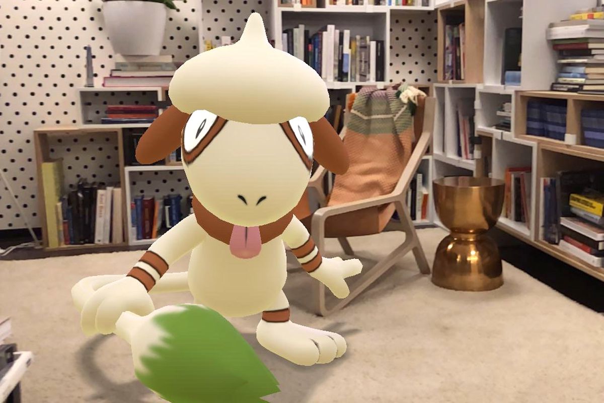 Smeargle the Pokemon stands in a carpeted room at Vox Media in a shot from Pokemon Go