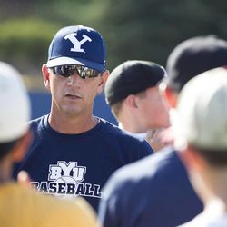 Newly hired BYU Baseball head coach Mike Littlewood instructs at a sports camp last July. Littlewood is a former Cougar player who had a highly successful stint as Dixie State University's head coach before taking the job at his alma mater.