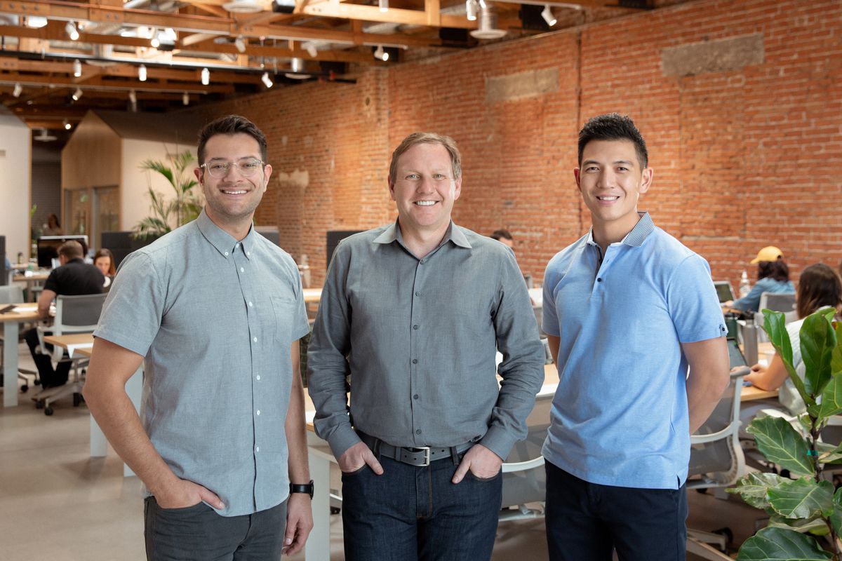 Tuft &amp; Needle founder JT Marino, Serta Simmons CEO Michael Traub, and Tuft &amp; Needle founder Daehee Park