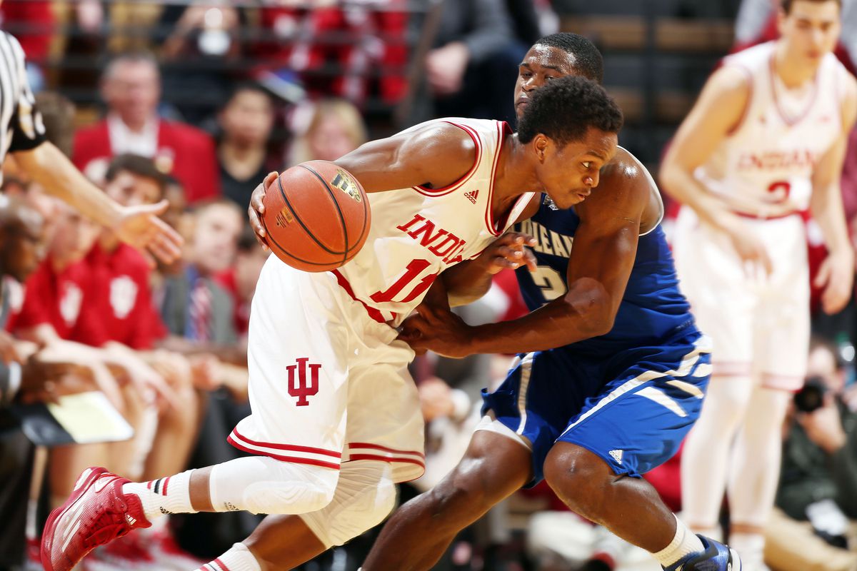 Yogi Ferrell drives the lane against New Orleans in the Hoosiers' 79-59 win