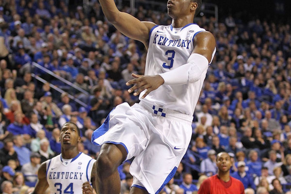 Terrence Jones #3 of the Kentucky Wildcats shoots the ball during the game against the Boston University Terriers.
