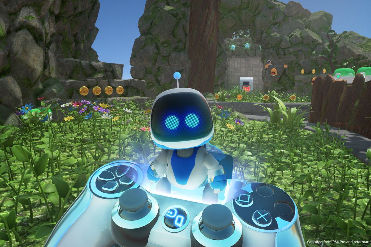 Astro Bot Rescue Mission - holding controller in front of Astro Bot