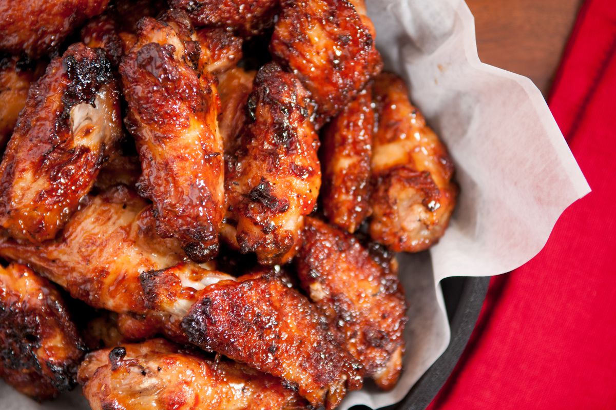 hot and spicy buffalo style chicken wings in a basket 