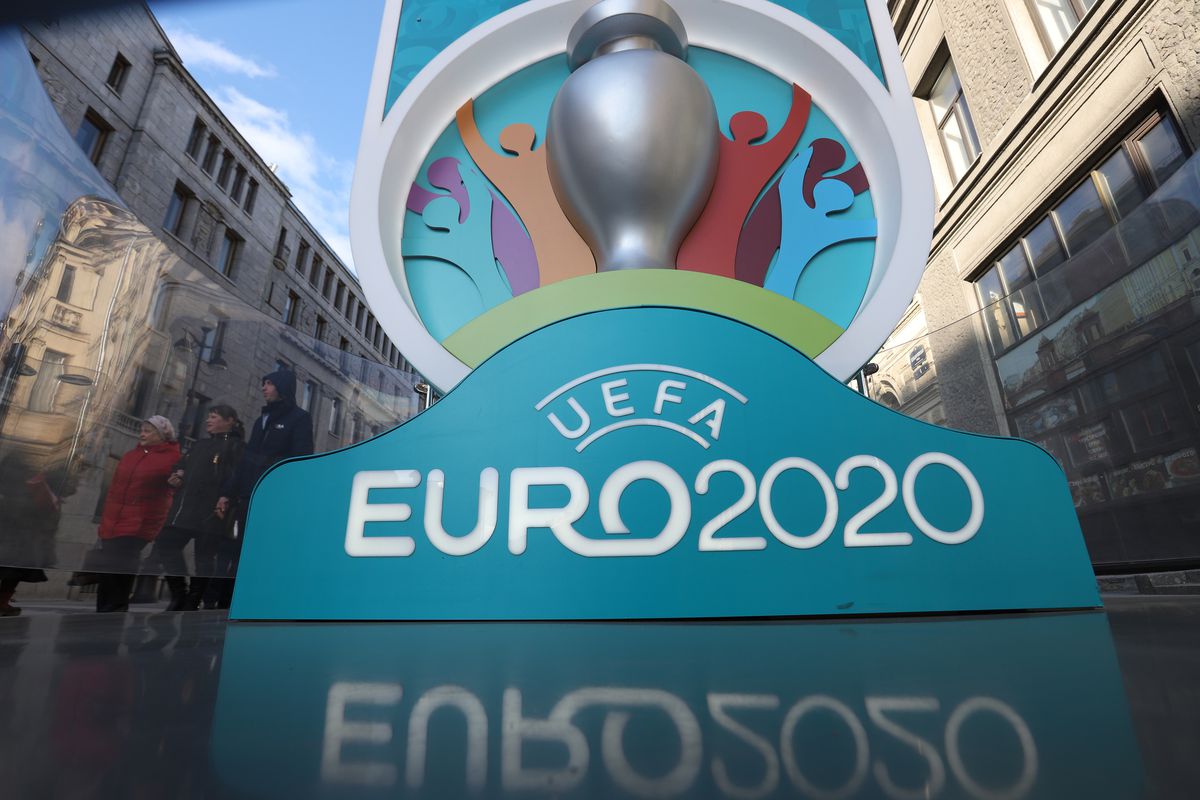 Logo of UEFA Euro 2020 at a countdown clock to the...