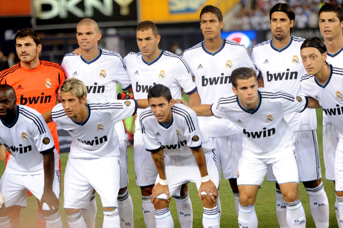 Aug 8, 2012; Bronx, NY, USA; Real Madrid players pose for a photo during the first half against AC Milan at  Yankee Stadium.   Mandatory Credit: Joe Camporeale-US PRESSWIRE