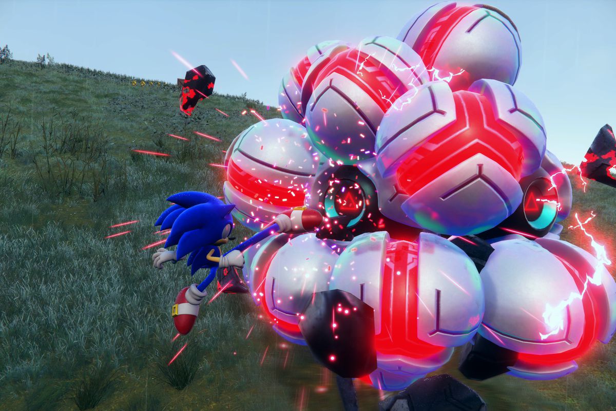 An image of Sonic kicking a cluster of metal balls. Lol. 
