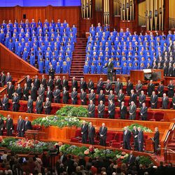 The congregation sings during the opening session of the 183rd Semiannual  General Conference of the Church of Jesus Christ of Latter-day Saints Saturday, Oct. 5, 2013, in Salt Lake City.  