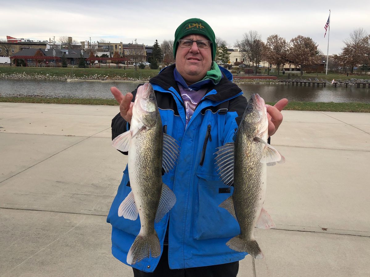 Arden Katz with a pair of fine walleye from the Rock River. Provided by Roger Jackson