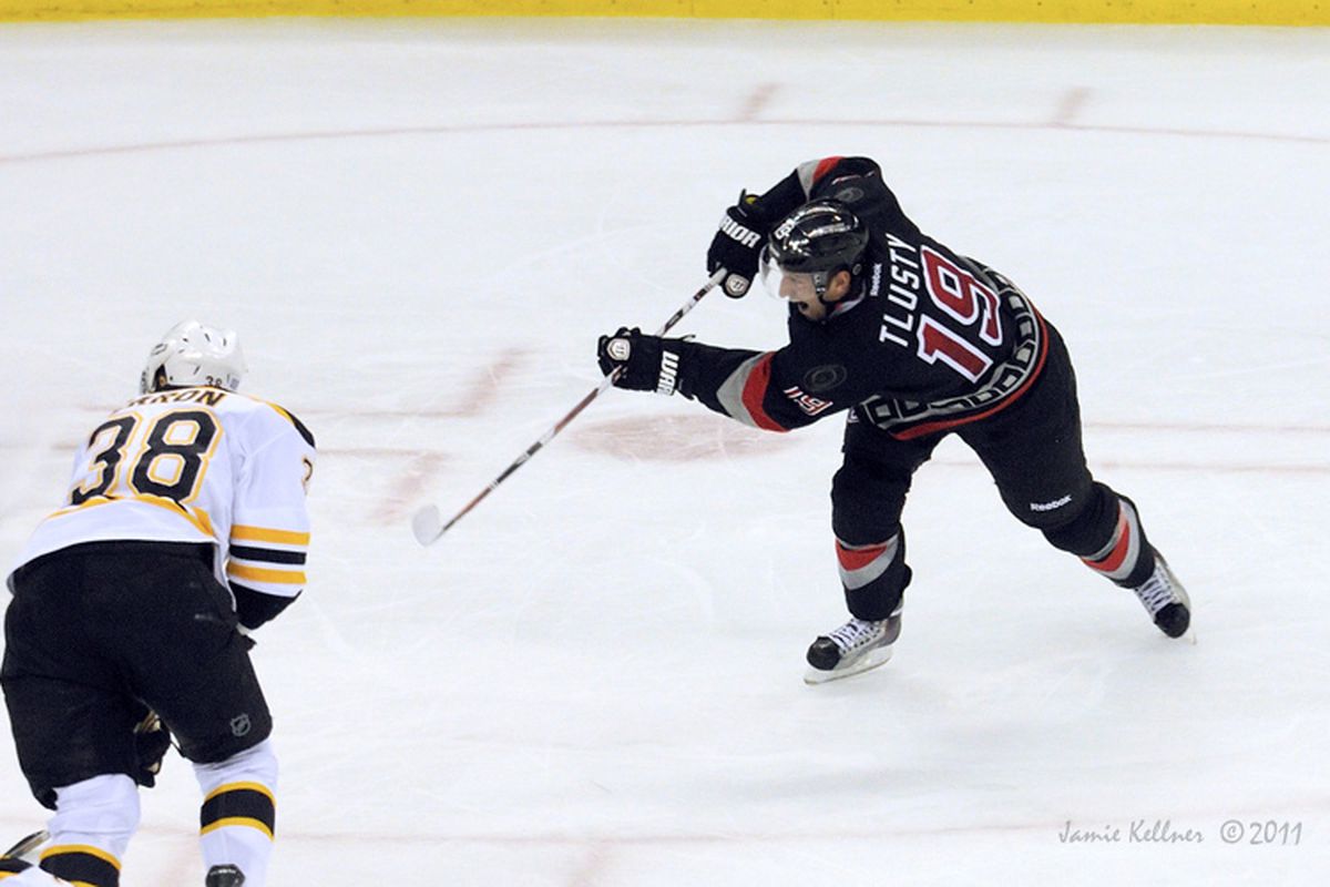Tlusty enjoys being able to shoot the puck more.

Photo by Jamie Kellner