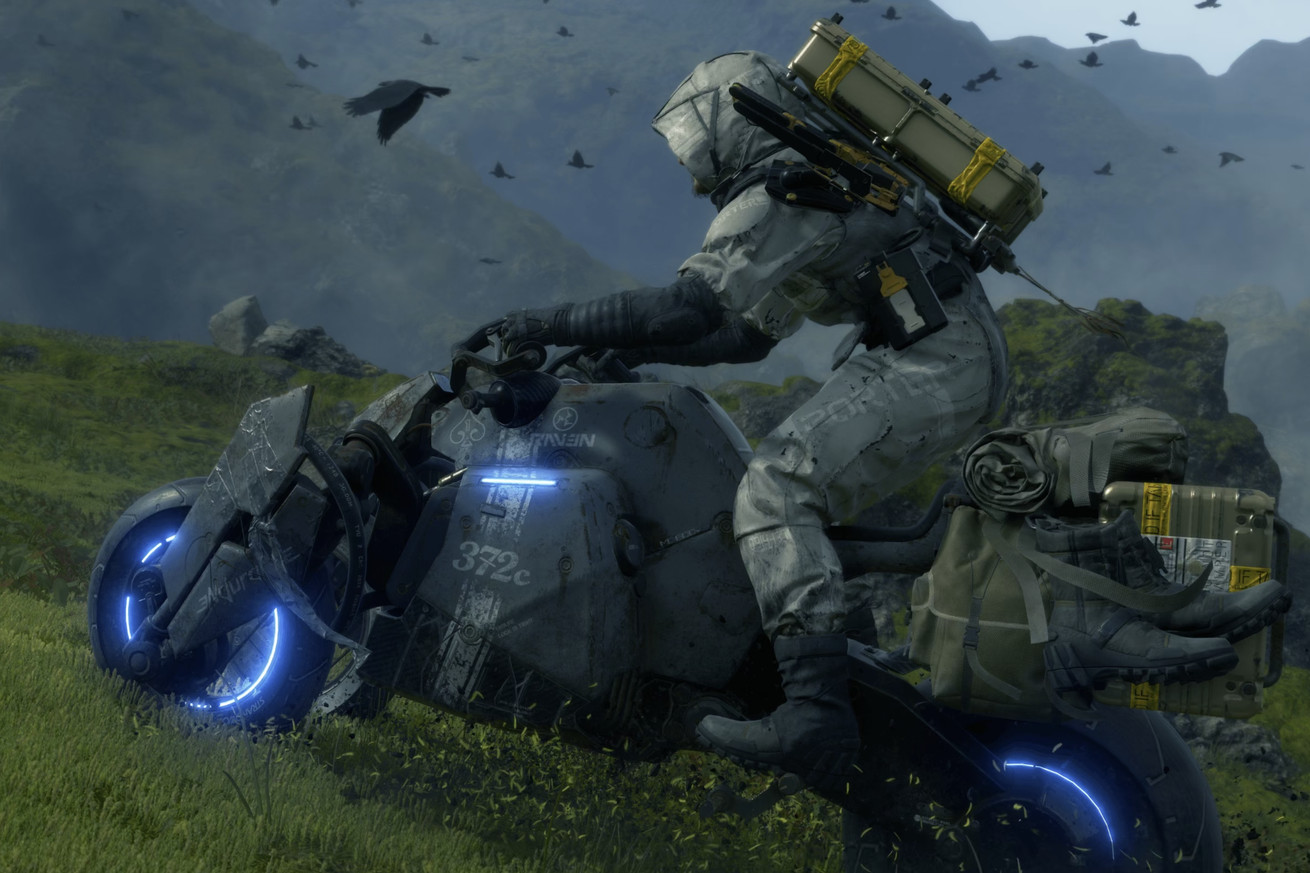 A picture of an in-game person on a futuristic motorcycle.