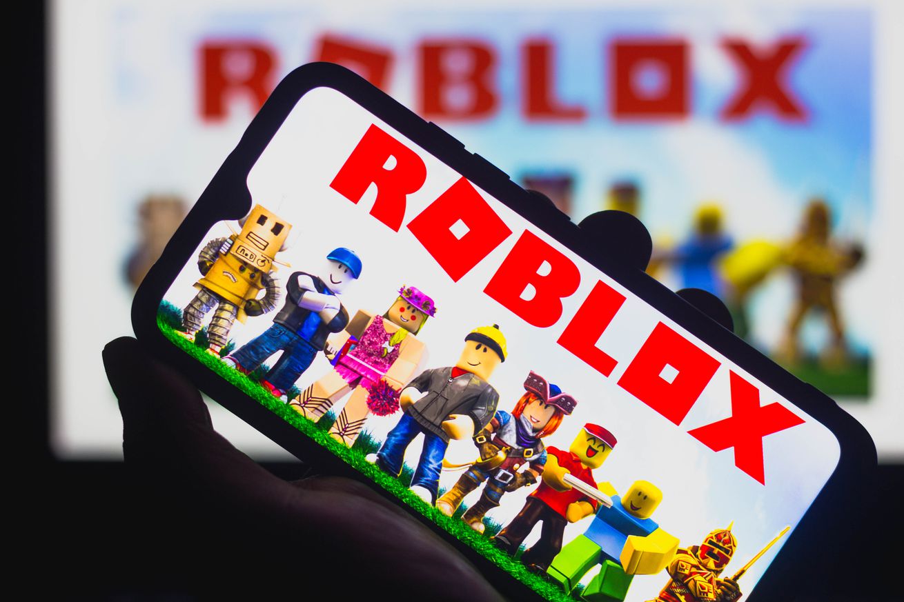 Roblox logo on a smartphone
