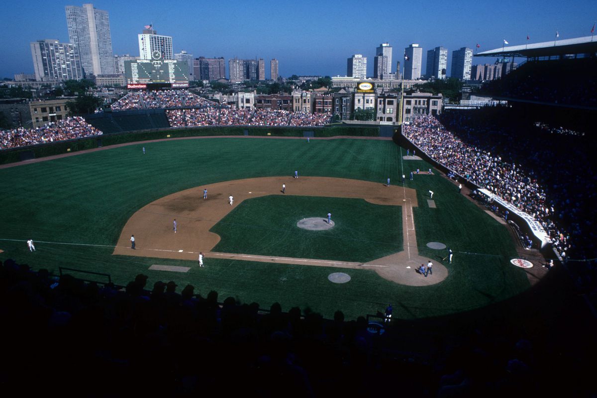 CHICAGO, IL - 1980's: General view as the Chicago Cubs take on the Philadelphia Phillies circa 1980's at Wrigley Field in Chicago, Illinois. (Photo by Jonathan Daniel/Getty Images)