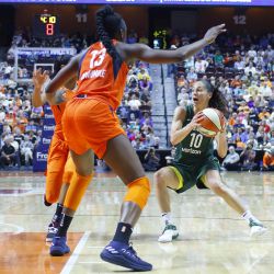 The Seattle Storm take on the Connecticut Sun in a WNBA game at Mohegan Sun Arena in Uncasville, CT on July 19, 2018.
