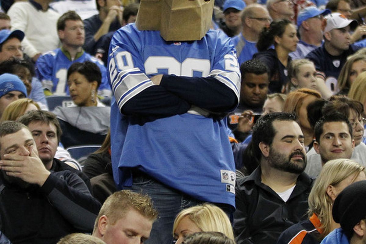 Detroit Fans finally feel comfortable enough to take these bags off...can the Bears help them get 'em back on?