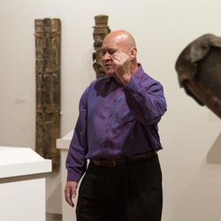 Kaumatua Nephi Prime, right, a senior Maori community elder in Utah, and Heilala Potesio from the local Tongan community help bless the Utah Museum of Fine Arts' newly re-imagined Arts of the Pacific Gallery in a private ceremony before the museum’s Aug. 26 reopening.