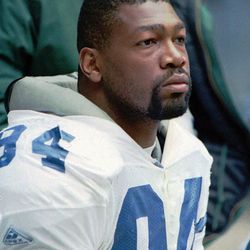 FILE - In this 1994 file photo, Charles Haley, watches on the sidelines during an NFL football game in Irving, Texas. Junior Seau, Jerome Bettis, Tim Brown, Charles Haley and Will Shields were elected Saturday, Jan. 31, 2015 to the Pro Football Hall of Fame.  