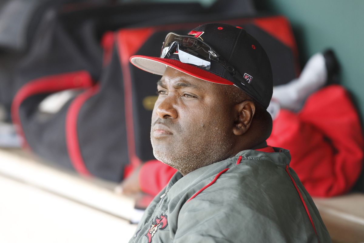 Closeup of San Diego State coach Tony Gwynn in dugout during game vs Virginia at Cicerone Field at Anteater Ballpark.