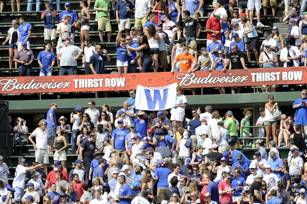 CHICAGO, IL - JULY 03:  Chicago Cubs  fans celebrate the Cubs victory over the White Sox  on July 3, 2011 at Wrigley Field in Chicago, Illinois. The Cubs defeated the White Sox 3-1.  (Photo by David Banks/Getty Images)