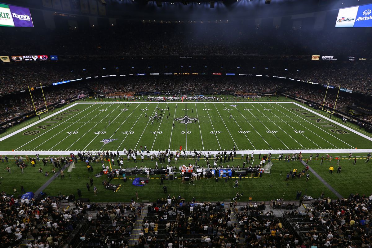 A general view during the first half of a game between the New Orleans Saints and the Houston Texans at the Mercedes Benz Superdome on September 09, 2019 in New Orleans, Louisiana.