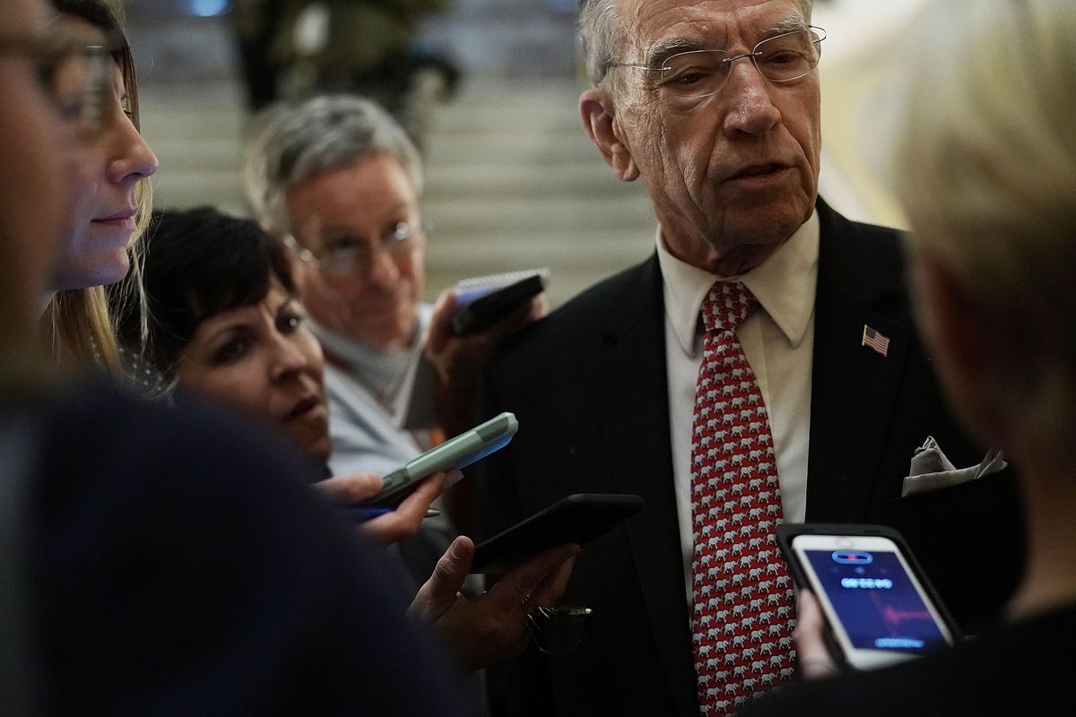 Sen. Chuck Grassley speaks to reporters on Capitol Hill after the Brett Kavanaugh cloture nomination in October 2018.