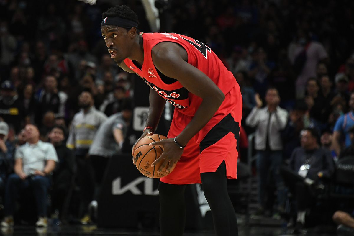 Toronto Raptors forward Pascal Siakam (43) controls the ball against the Los Angeles Clippers during the second half at Crypto.com Arena.
