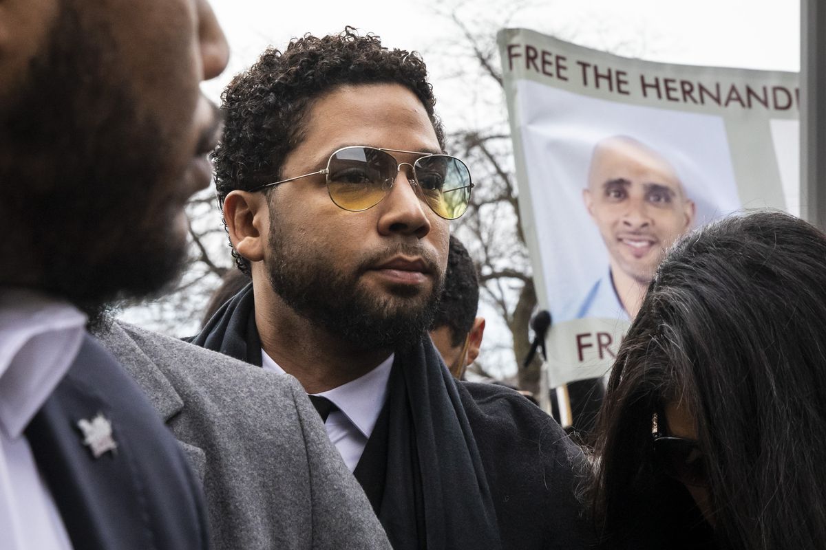 Former “Empire” actor Jussie Smollett walks into the Leighton Criminal Courthouse for a hearing, Monday morning, Feb. 24, 2020.